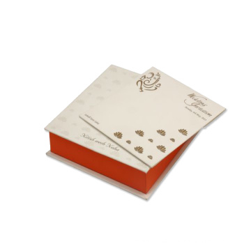 Wedding Card Box With White Orange&Golden Lotus Design